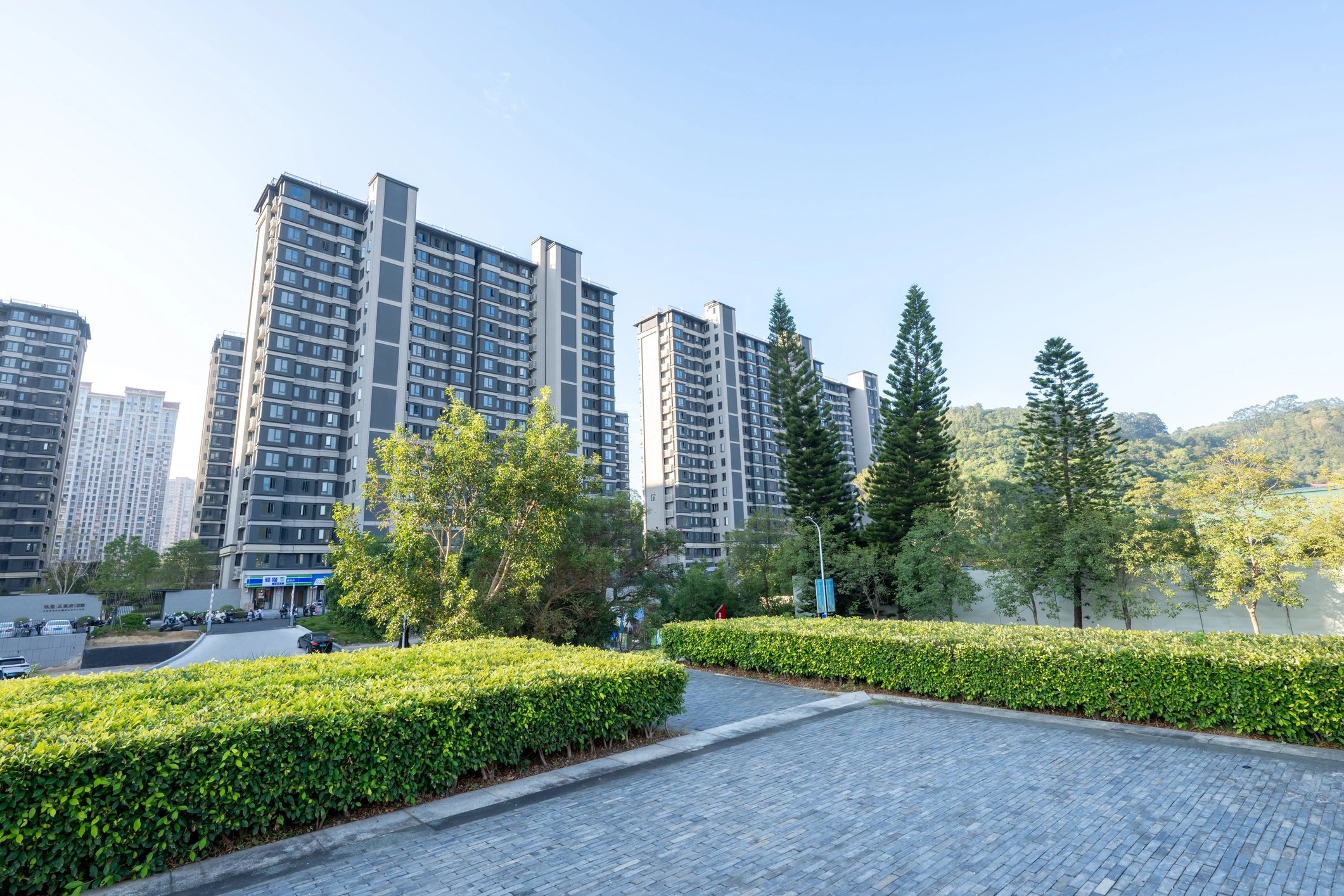 Modern residential development with open square